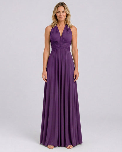 Halter Pleated Crossover Maxi Dress