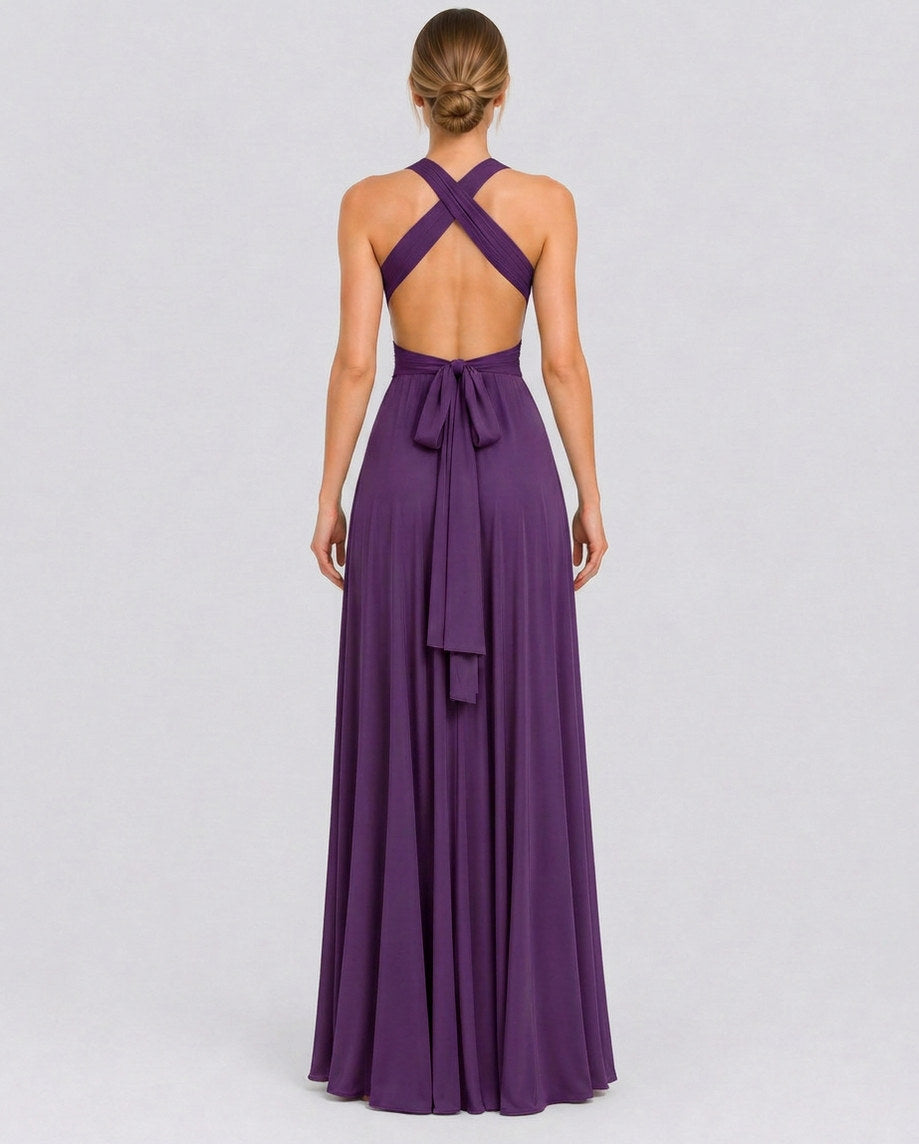 Halter Pleated Crossover Maxi Dress