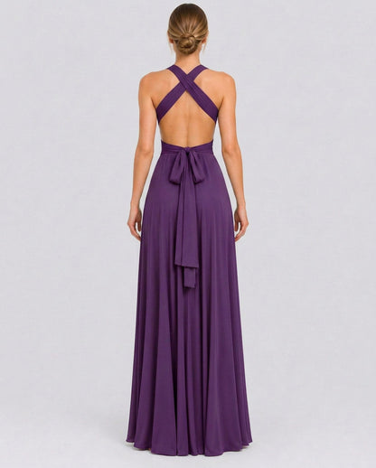 Halter Pleated Crossover Maxi Dress