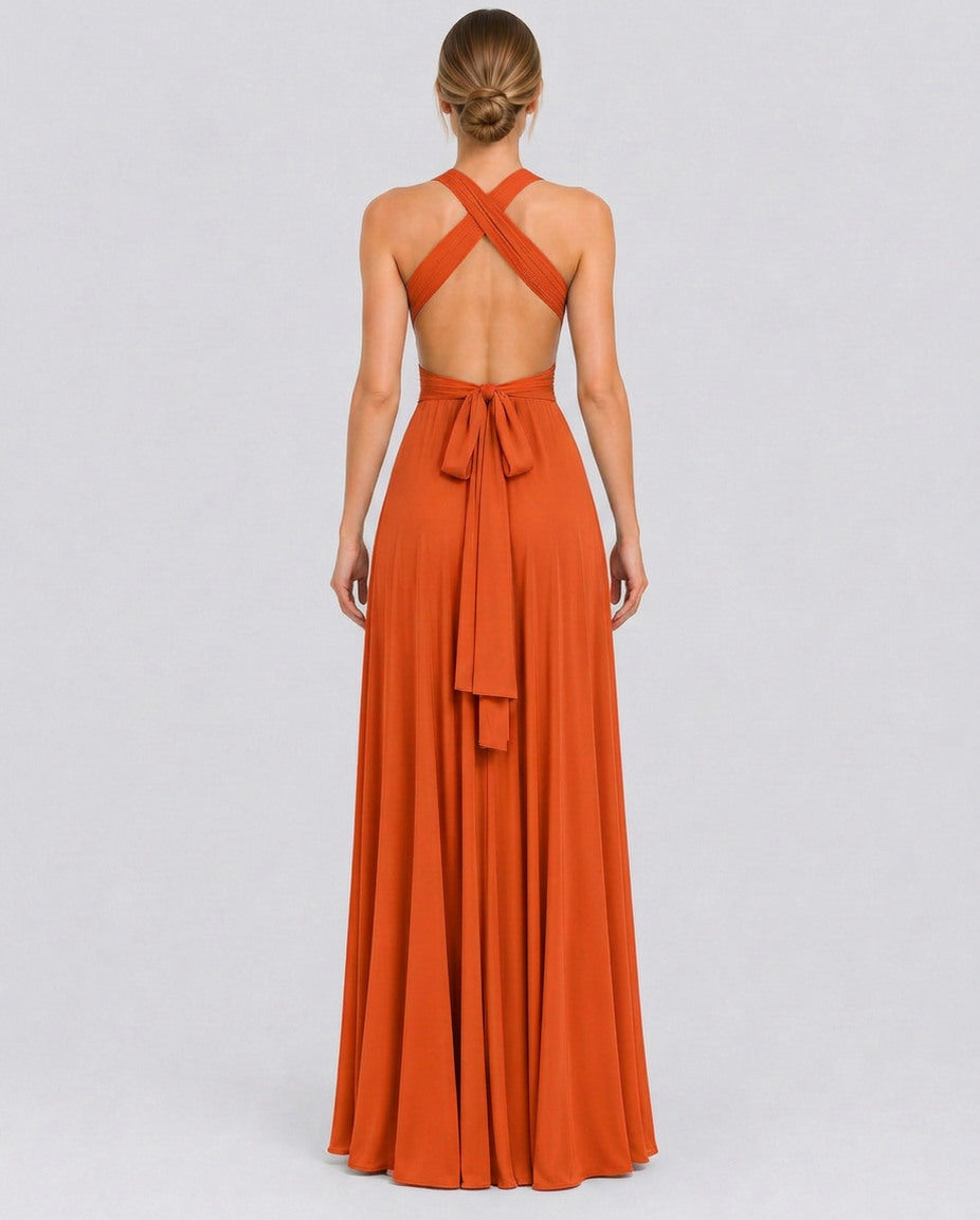 Halter Pleated Crossover Maxi Dress