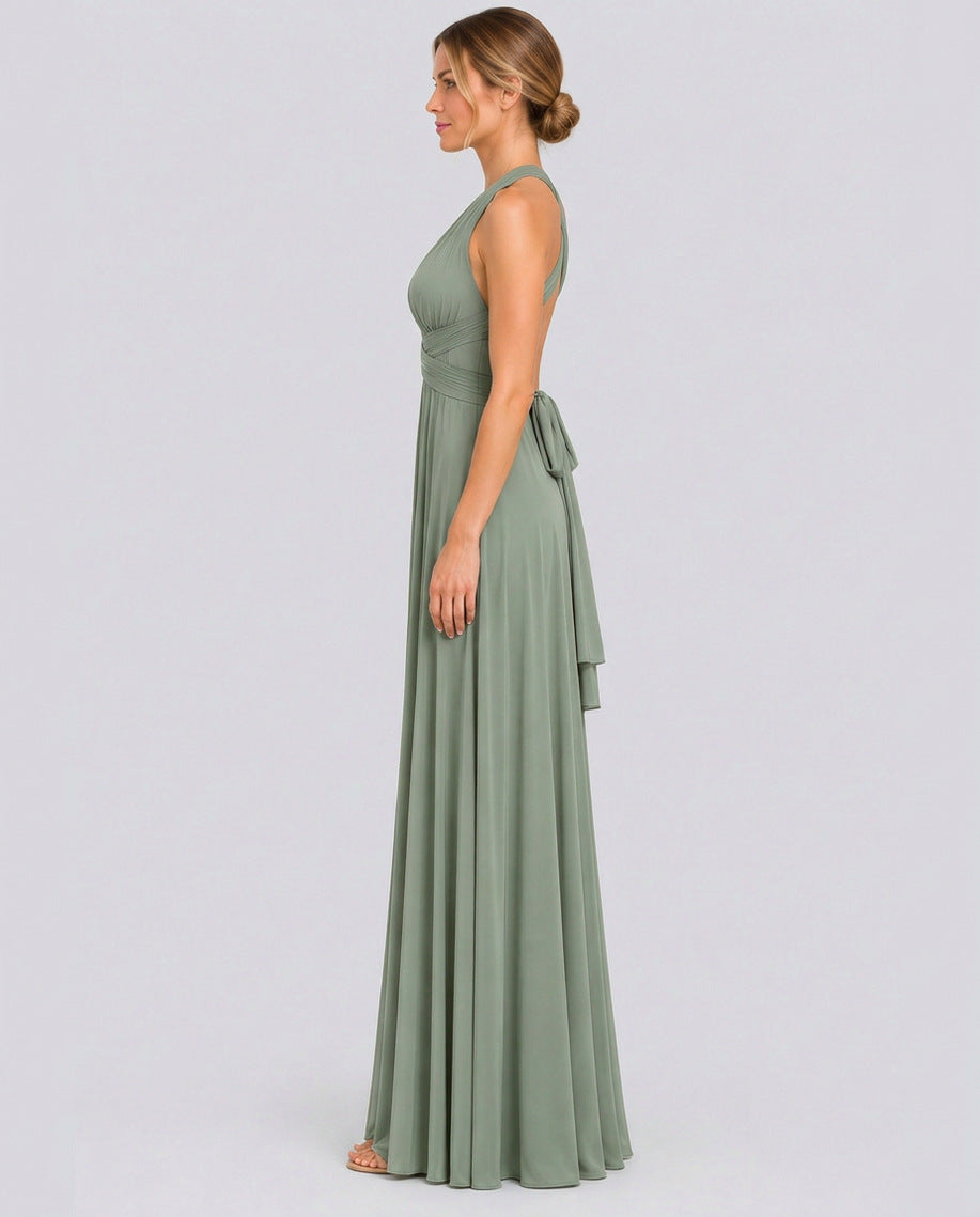 Halter Pleated Crossover Maxi Dress