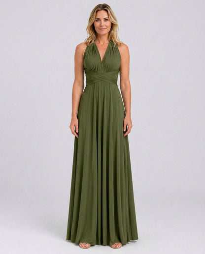 Halter Pleated Crossover Maxi Dress
