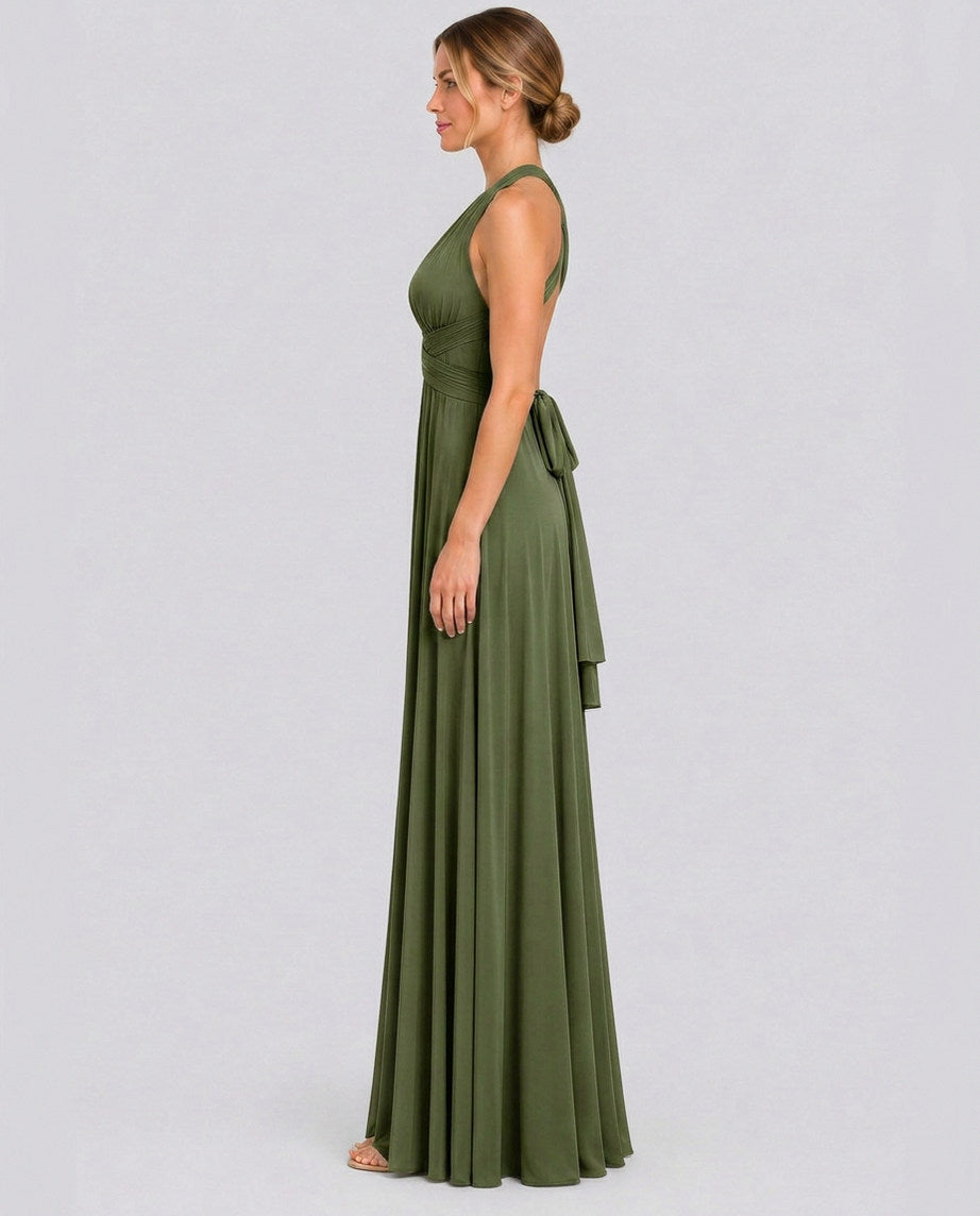 Halter Pleated Crossover Maxi Dress