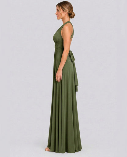 Halter Pleated Crossover Maxi Dress