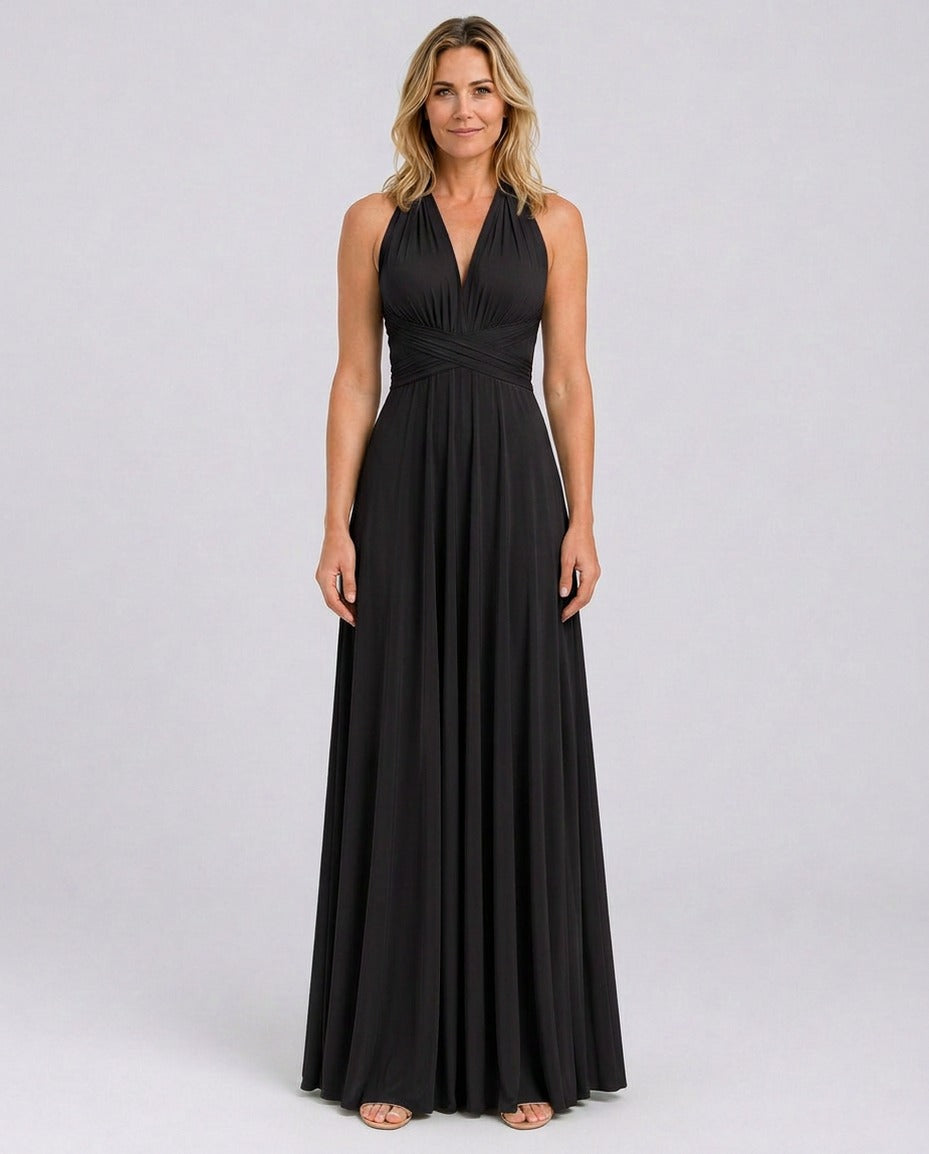 Halter Pleated Crossover Maxi Dress