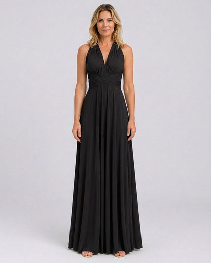 Halter Pleated Crossover Maxi Dress