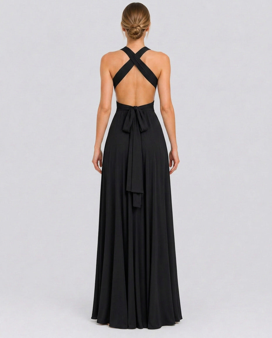 Halter Pleated Crossover Maxi Dress