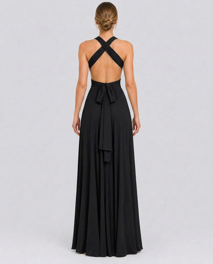 Halter Pleated Crossover Maxi Dress