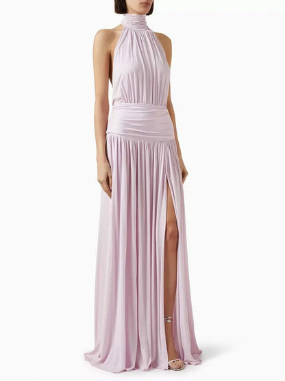 Halter Ruched Backless Maxi Dress