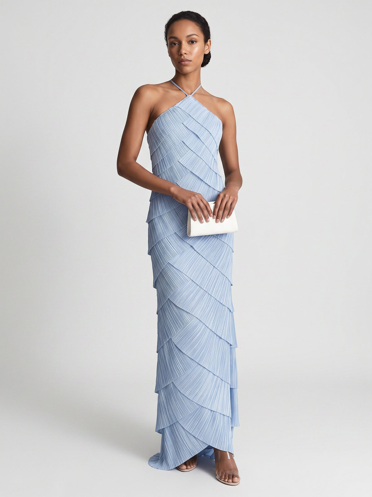 Halter Pleated Tiered Maxi Dress