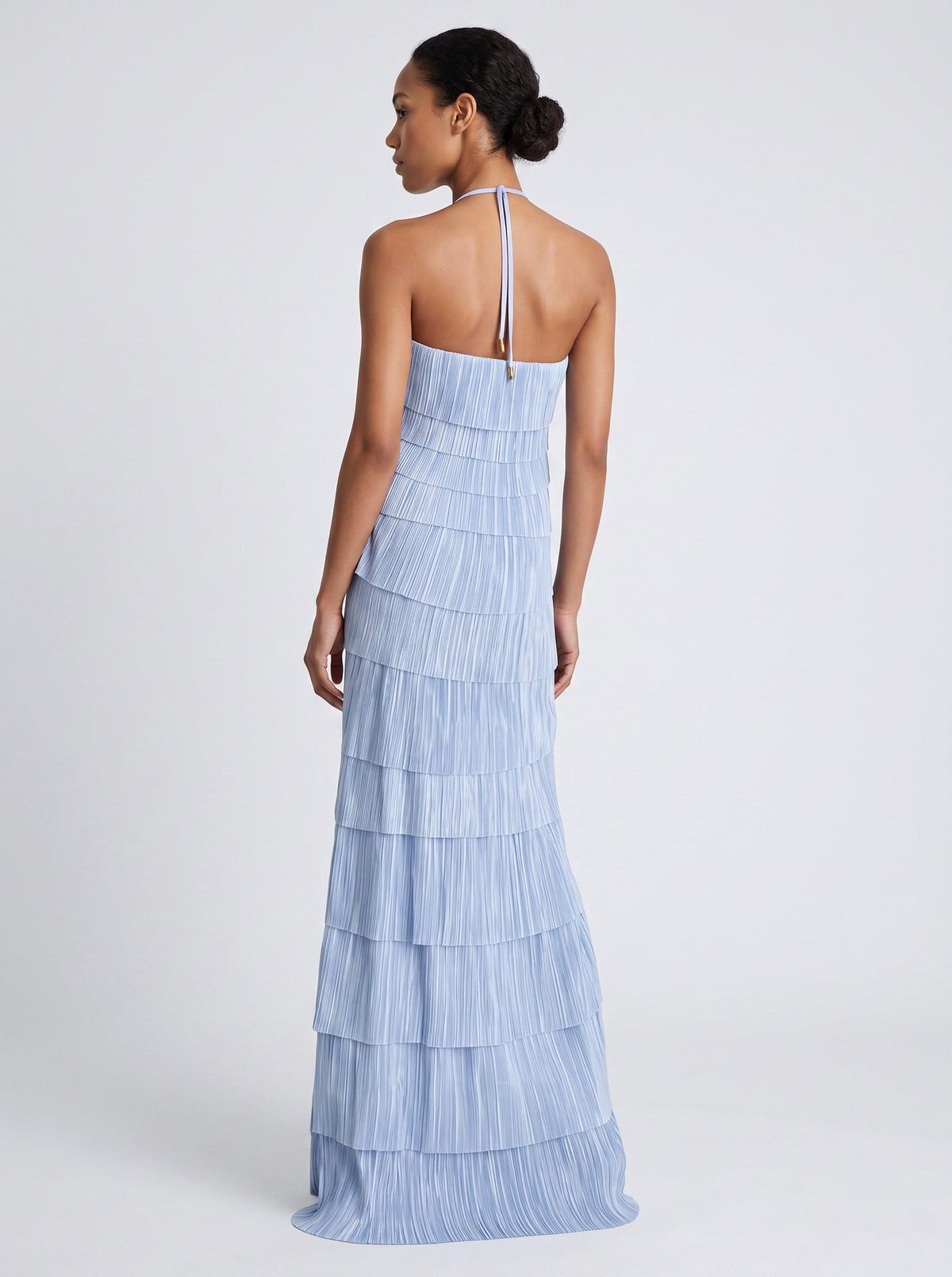 Halter Pleated Tiered Maxi Dress