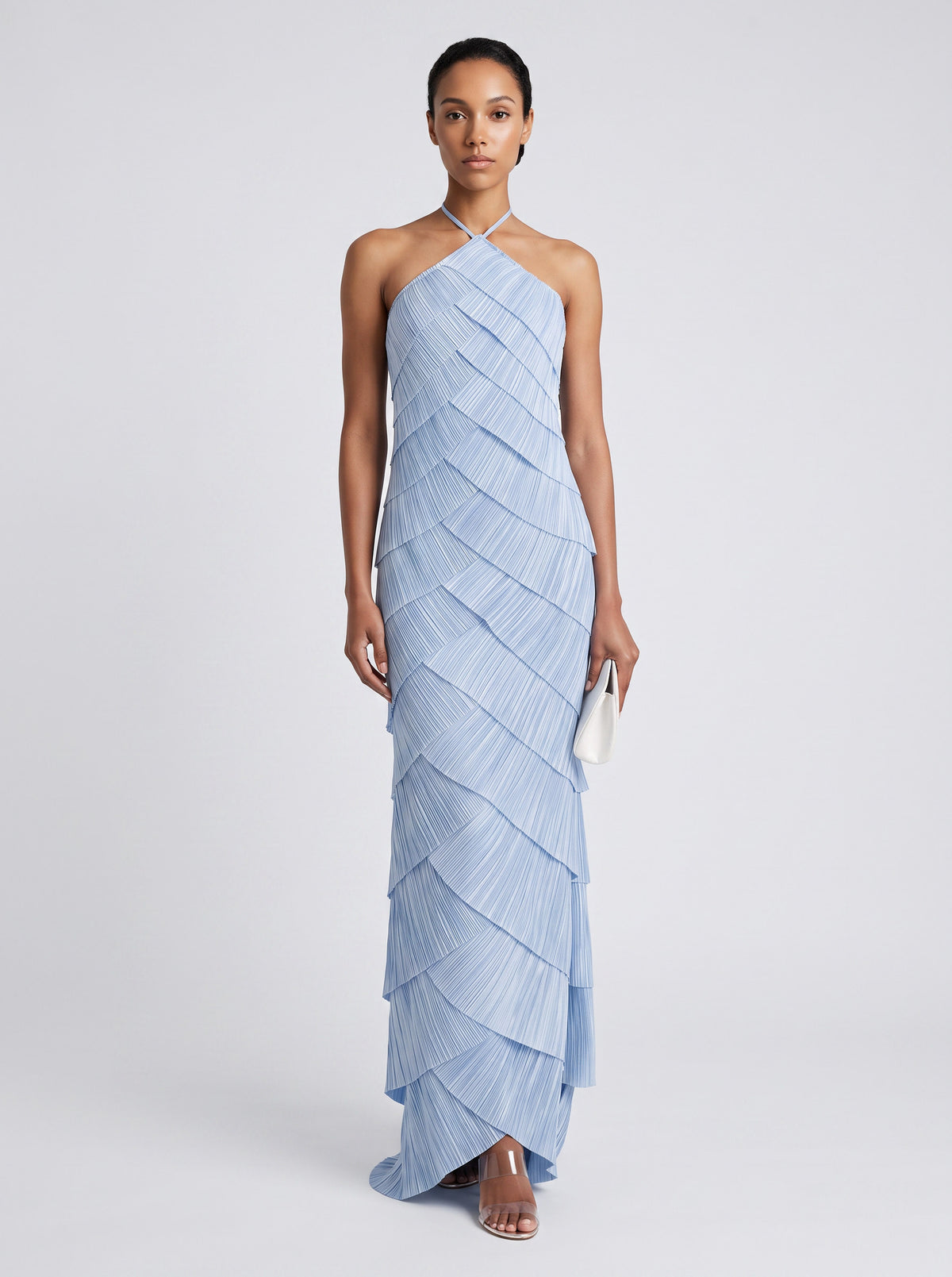 Halter Pleated Tiered Maxi Dress