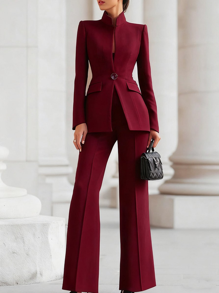 High Neck Blazer Two Piece Set