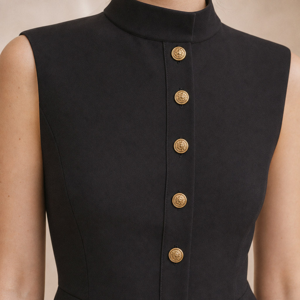 High Neck Button Front Mini Dress