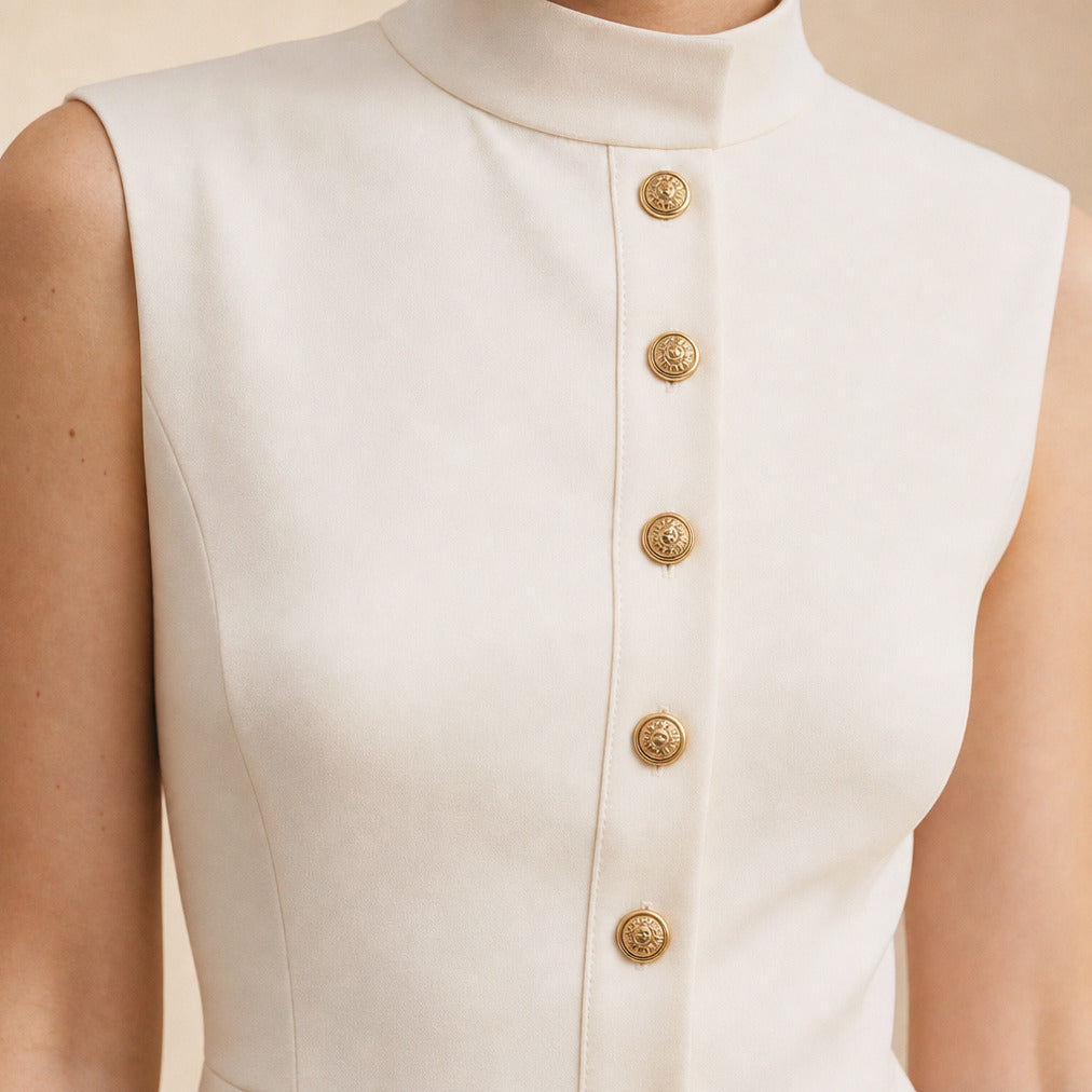 High Neck Button Front Mini Dress