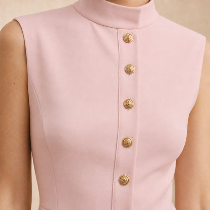 High Neck Button Front Mini Dress