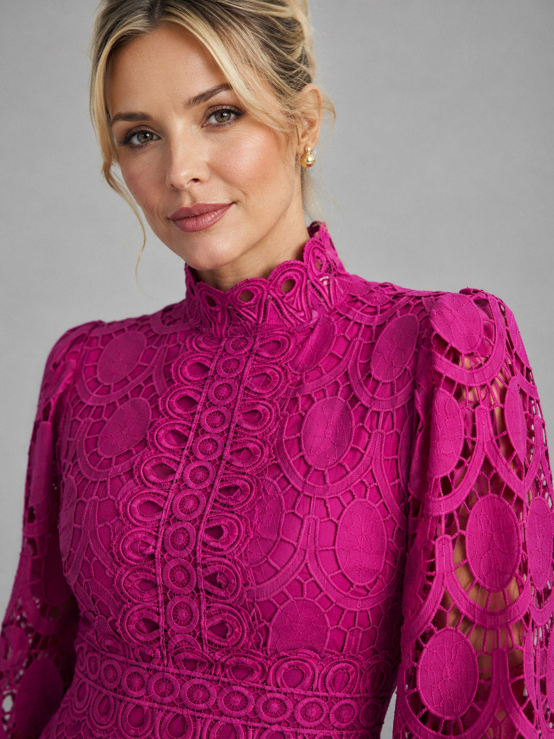 High Neck Lace Midi Dress