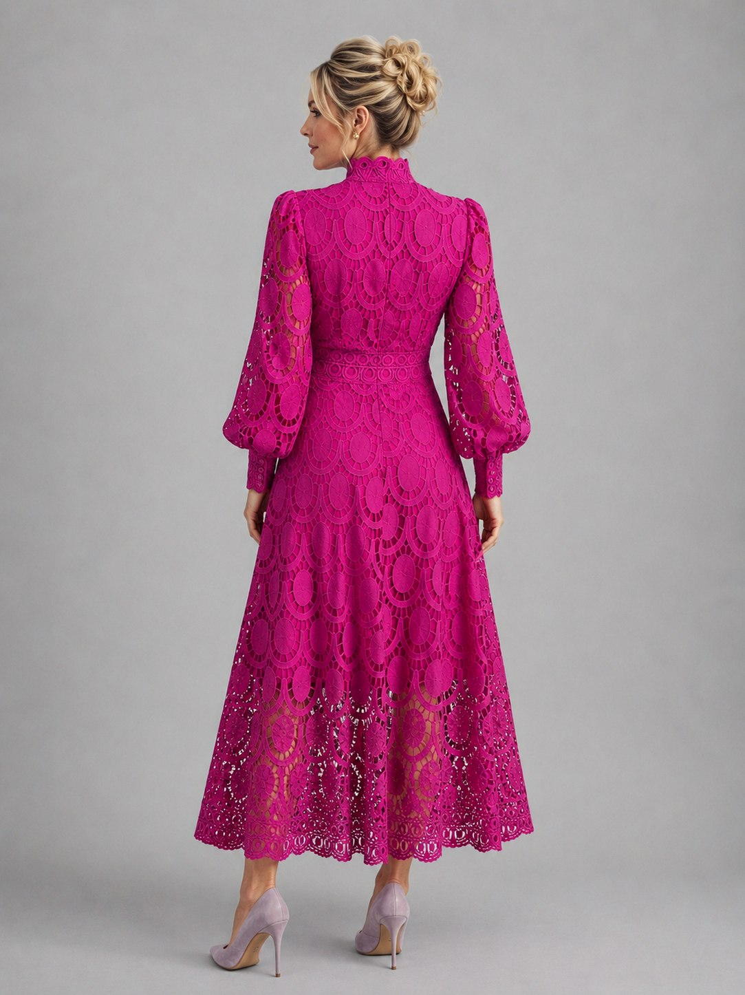 High Neck Lace Midi Dress
