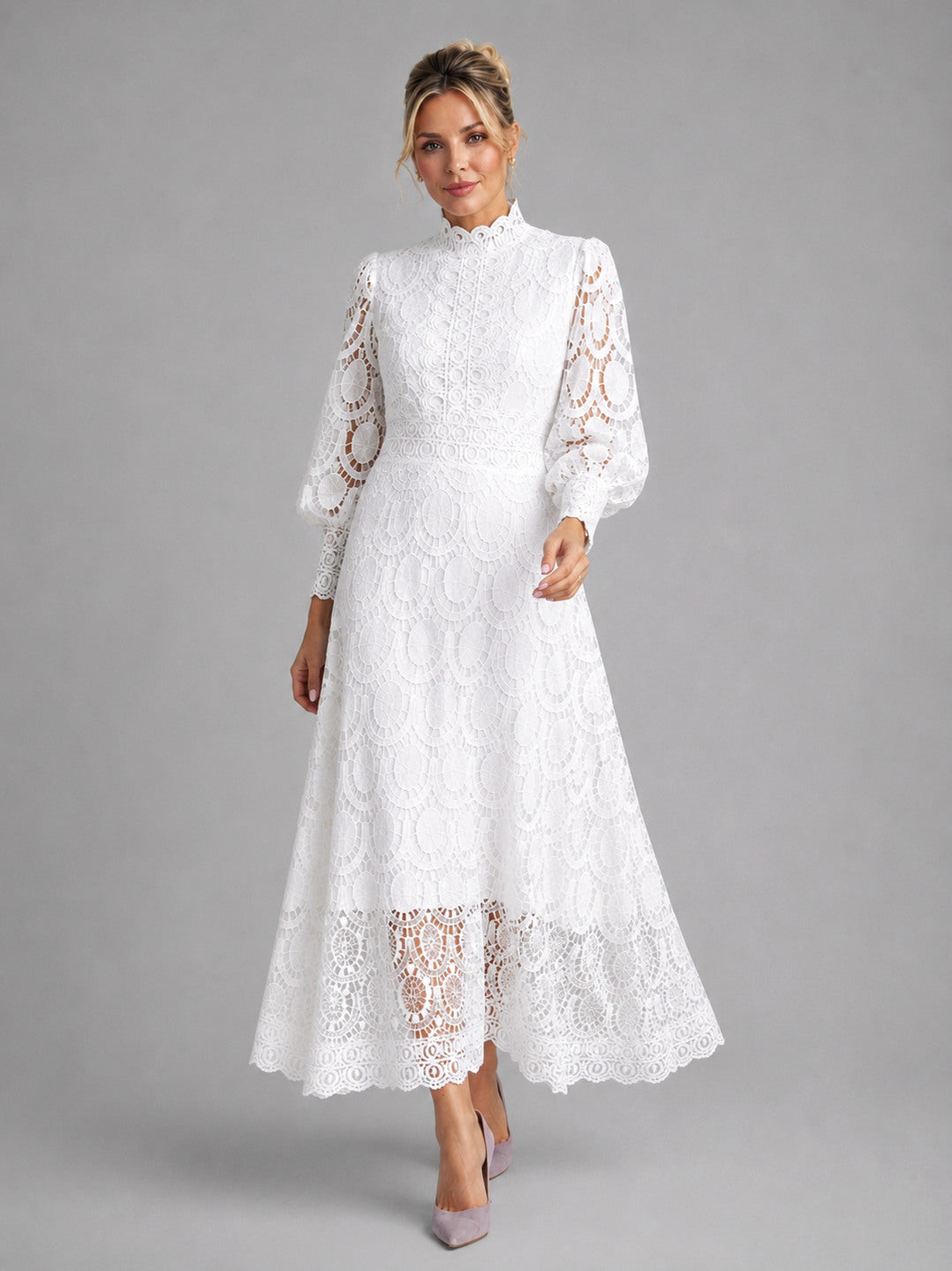 High Neck Lace Midi Dress