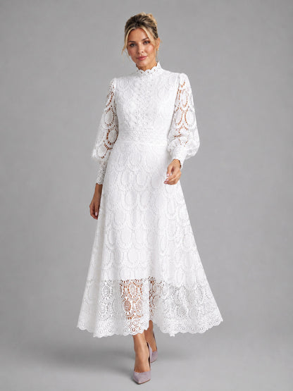 High Neck Lace Midi Dress