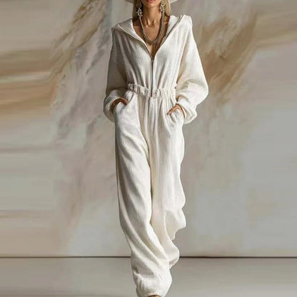Knit Hooded Long Sleeve Jumpsuit