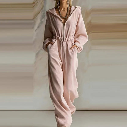 Knit Hooded Long Sleeve Jumpsuit