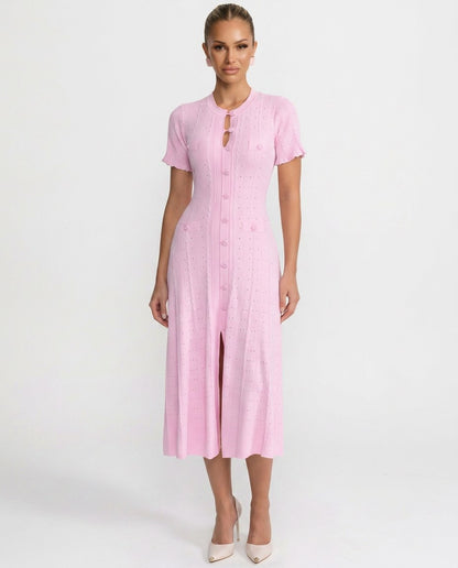 Knit Button Front Midi Dress