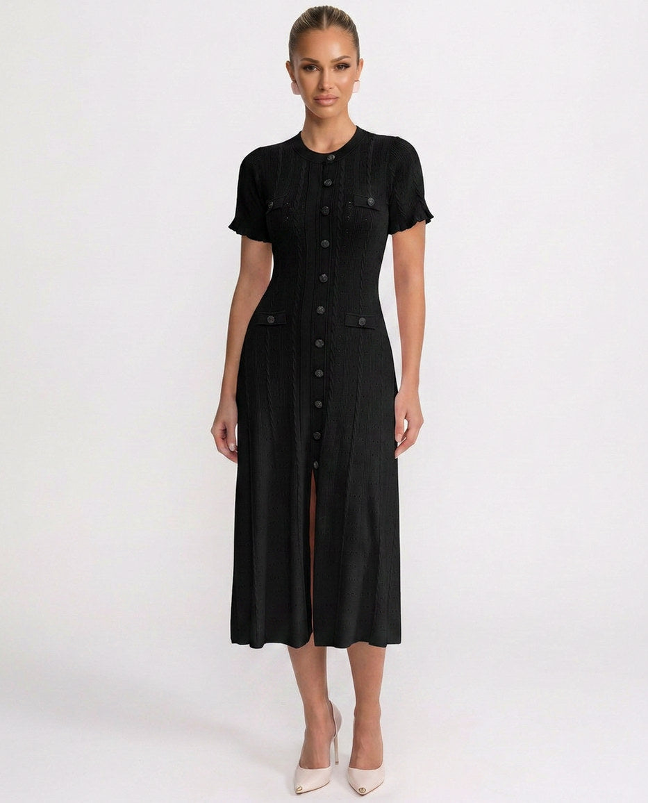 Knit Button Front Midi Dress