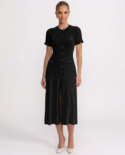 Knit Button Front Midi Dress