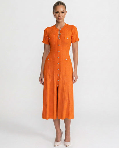 Knit Button Front Midi Dress