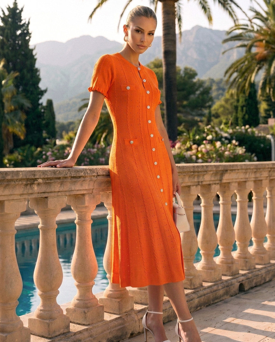 Knit Button Front Midi Dress