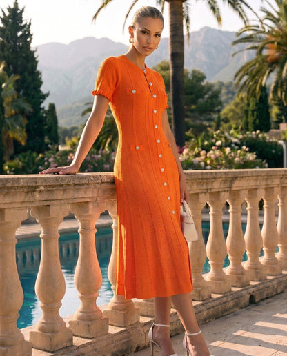 Knit Button Front Midi Dress