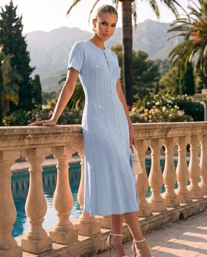 Knit Button Front Midi Dress