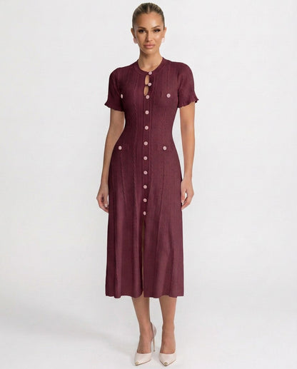 Knit Button Front Midi Dress