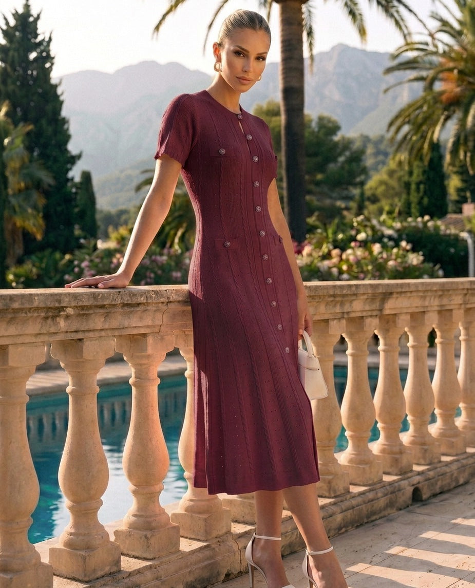 Knit Button Front Midi Dress