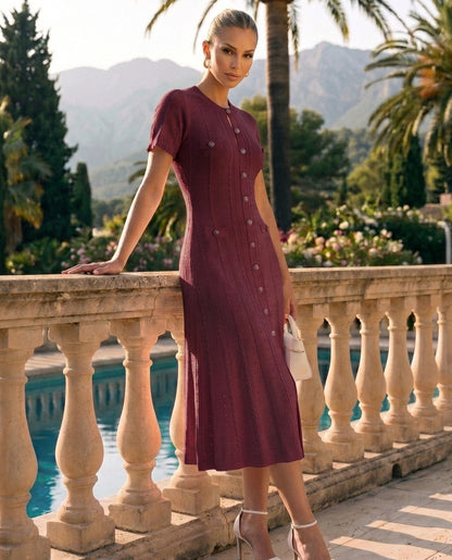 Knit Button Front Midi Dress