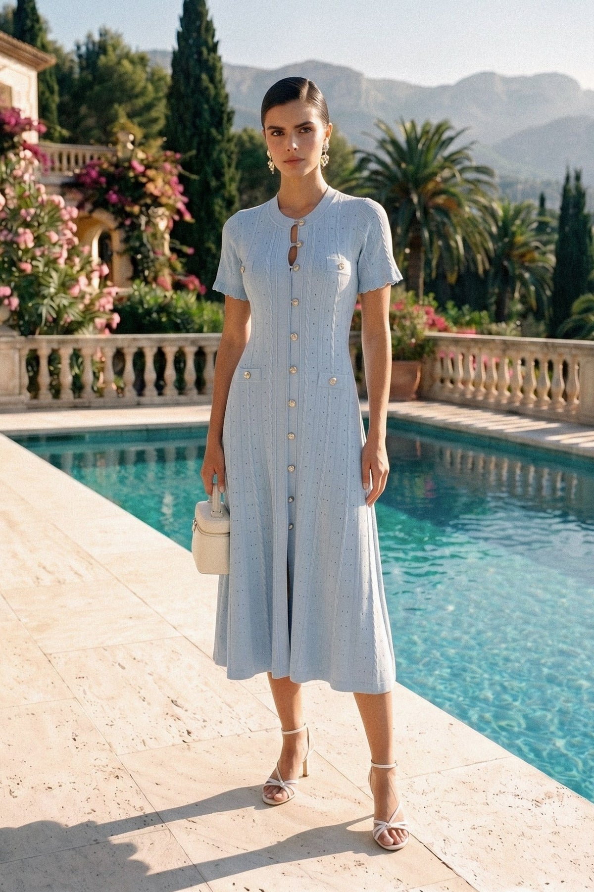 Knit Button Front Midi Dress