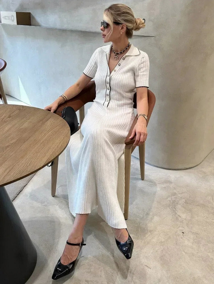 Knit Button Front Midi Dress
