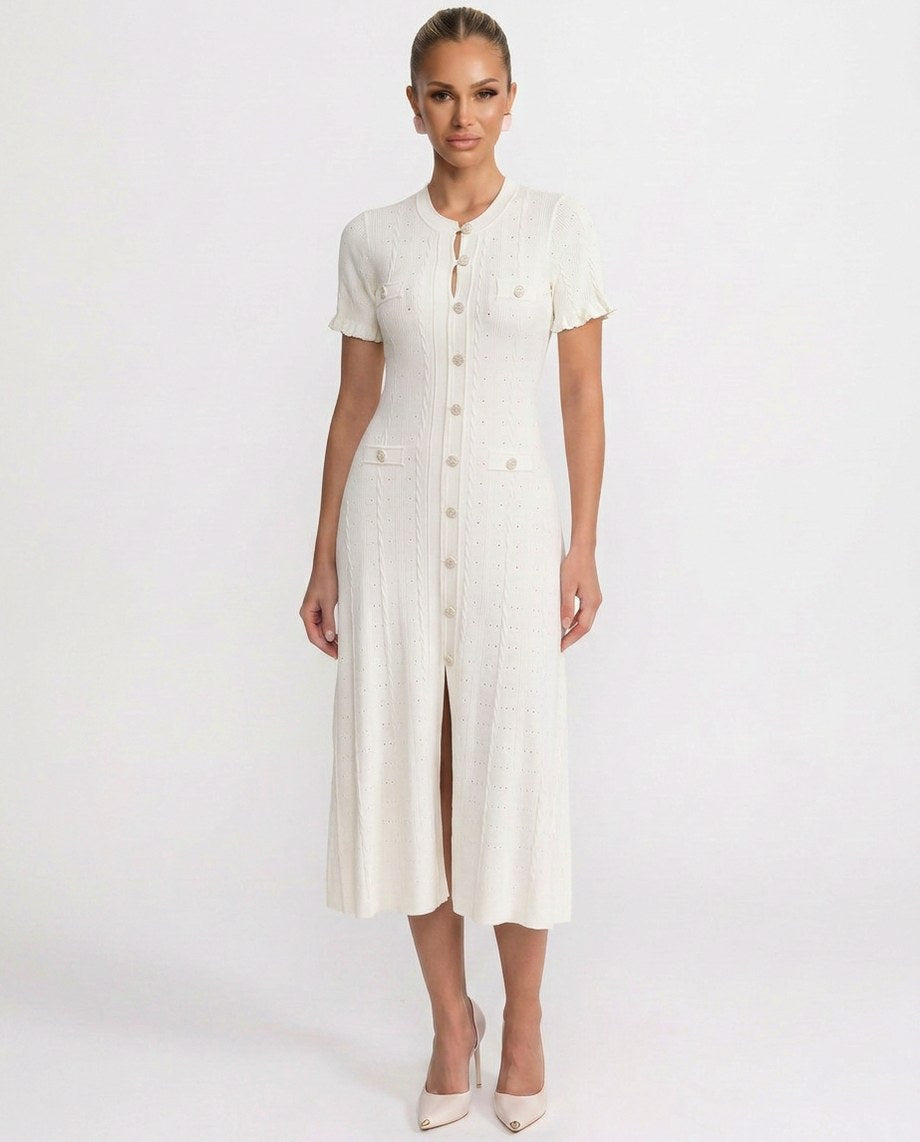 Knit Button Front Midi Dress