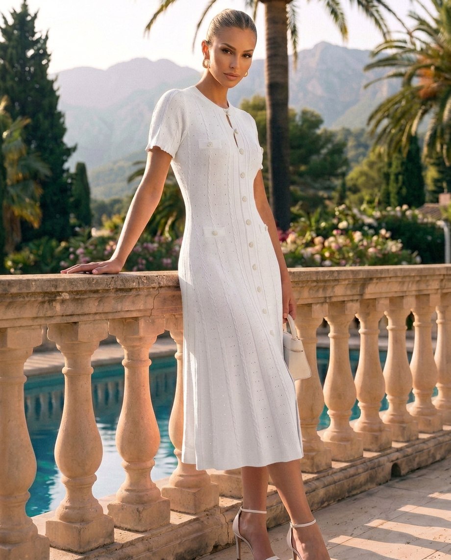 Knit Button Front Midi Dress