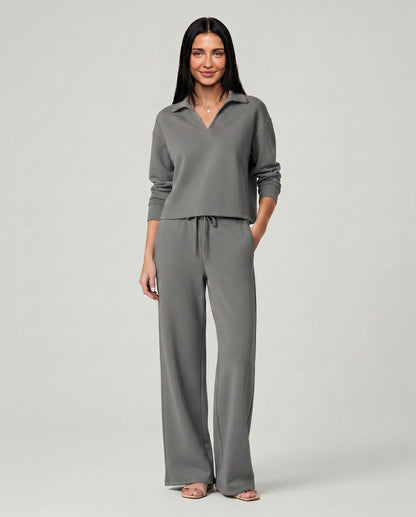 Knit Collared Wide Leg Lounge Set
