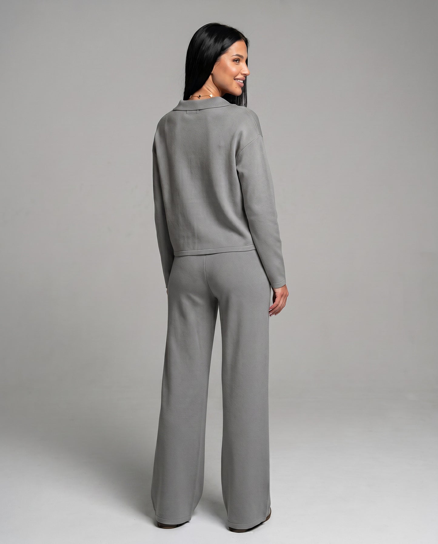 Knit Collared Wide Leg Lounge Set