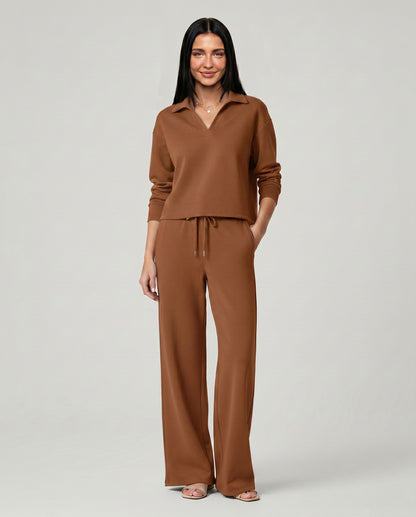 Knit Collared Wide Leg Lounge Set