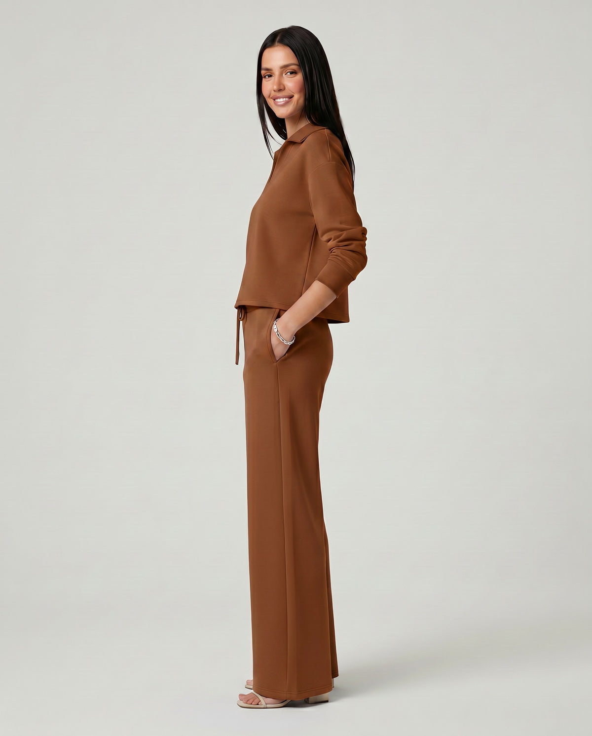 Knit Collared Wide Leg Lounge Set