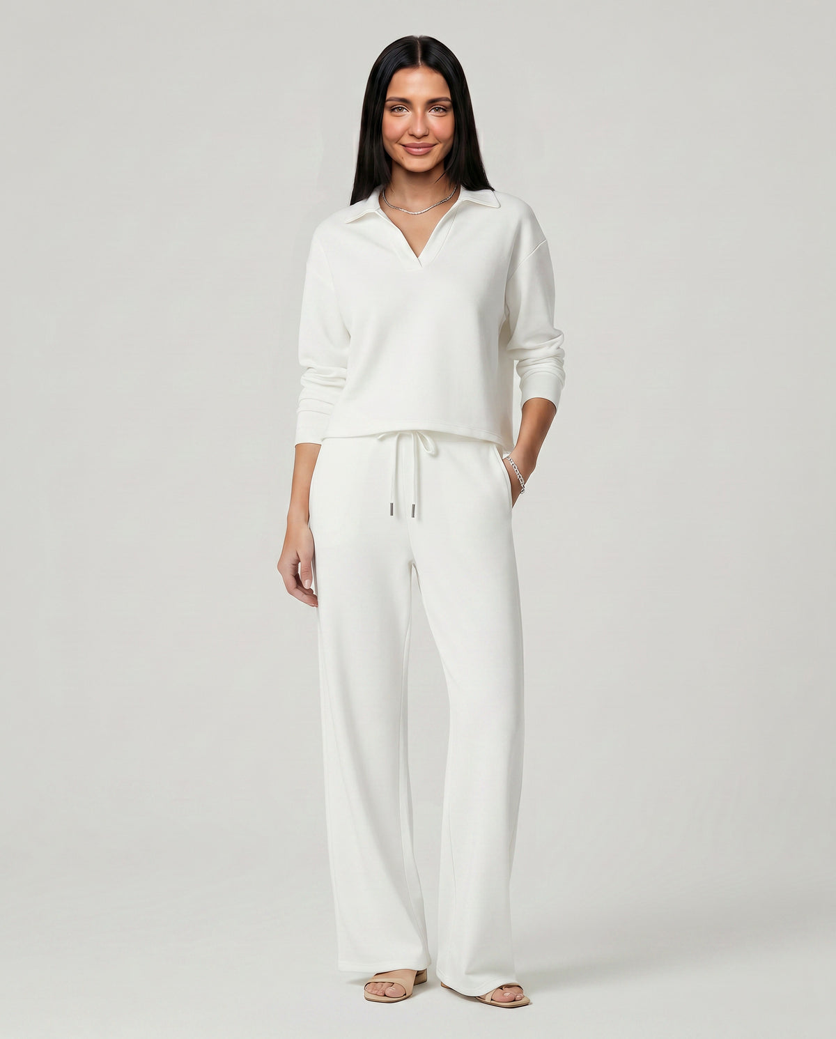 Knit Collared Wide Leg Lounge Set