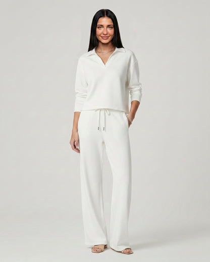 Knit Collared Wide Leg Lounge Set