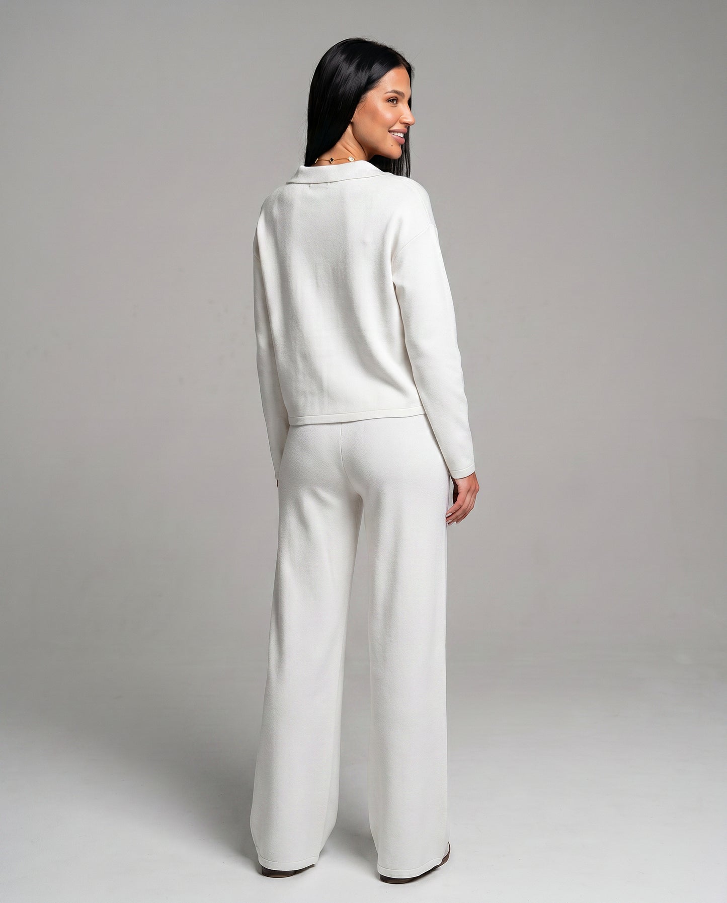 Knit Collared Wide Leg Lounge Set