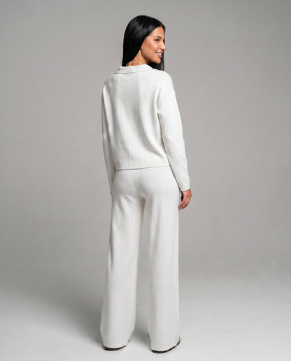 Knit Collared Wide Leg Lounge Set