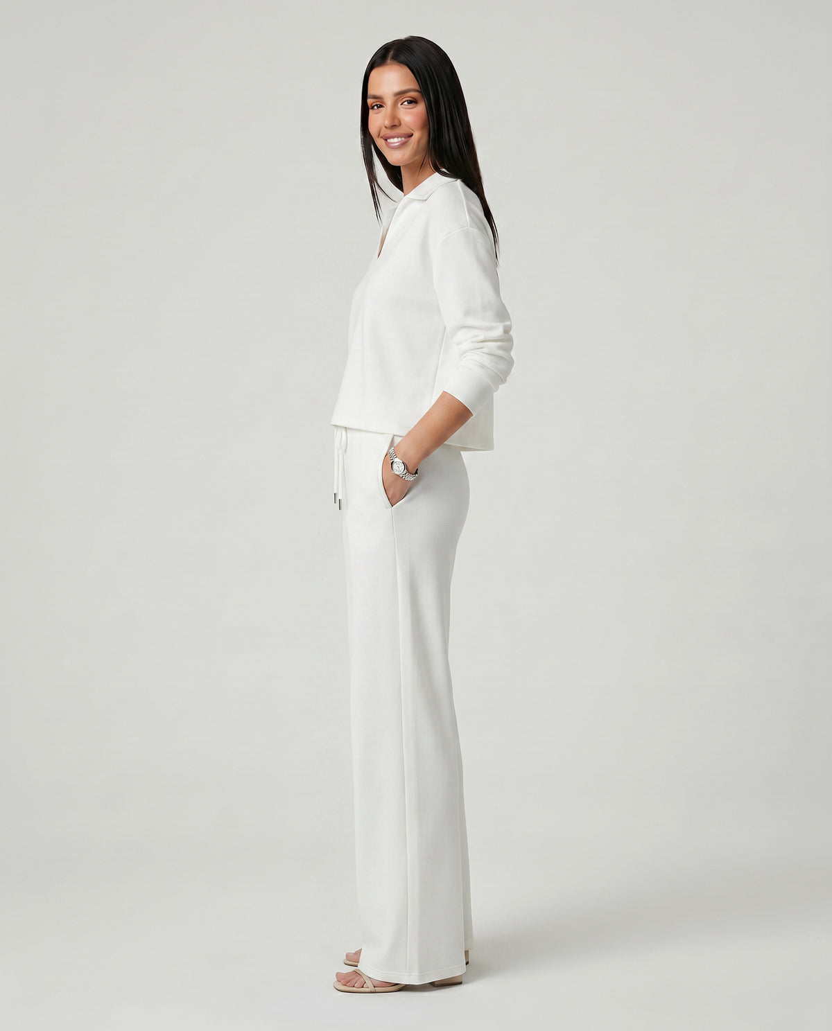 Knit Collared Wide Leg Lounge Set