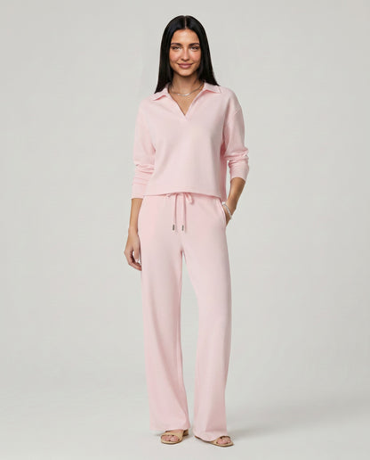 Knit Collared Wide Leg Lounge Set